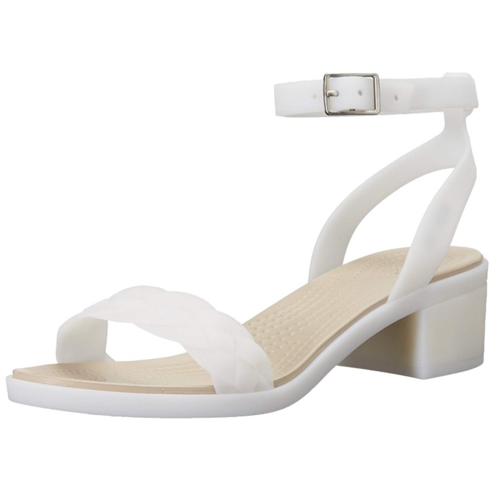 NWT CROCS  block heel with wedge sandal (white)
